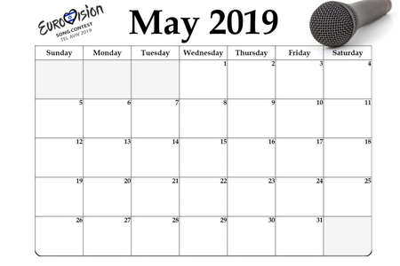 TIFLIS, GEORGIA - March 2019: Schedule of Eurovision Song Contest 2019. Text Dare To Dream with Heart as Symbol of Eurovisionのeditorial素材