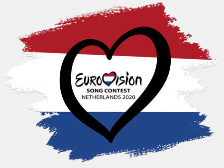 Winner of Eurovision Song Contest 2019. TEL AVIV, ISRAEL - May 2019: Text Netherlands 2020 Eurovision Heart on white backgroundのeditorial素材