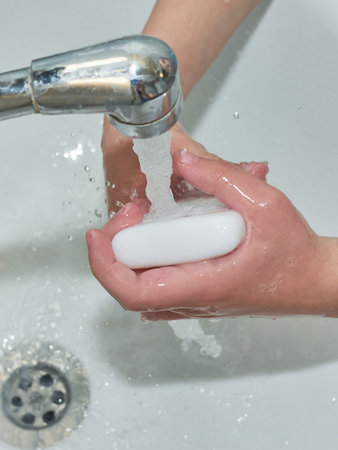 Wash hands with soap. Coronavirus protection