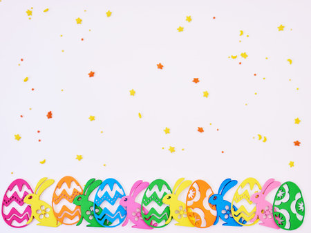Easter Eggs composition flat lay, close up.