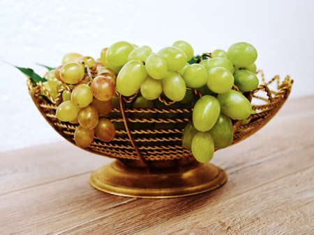 Green Grapes in vintage bowl. Organic foodの写真素材
