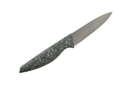 Stainless steel kitchen knife as a cutting tool for kitchen utensils isolated on a white background.の写真素材