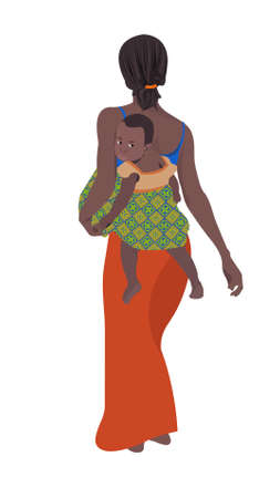 An illustration of an African woman with her childのイラスト素材