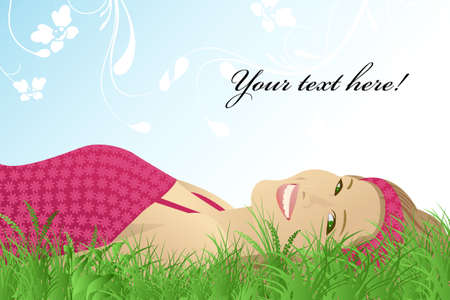 Woman lying on grassのイラスト素材