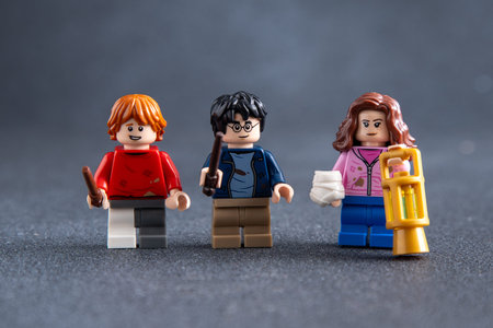 Ron and Hermione. Lego friends Harry Potter minifigures. Childrens designer toy made of bricks and...