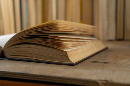 Book background. Old books in the library. Bookshelf shop. Knowledge, publications, literature....