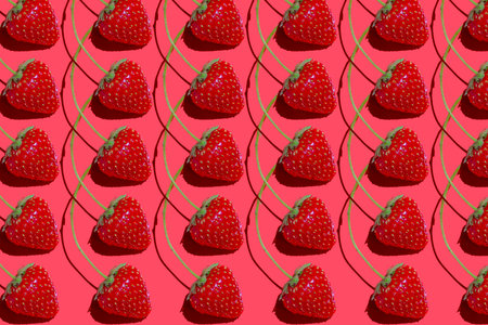 Strawberry pattern. Berry background. Red food. Harvest summer berries top view. Bright concept