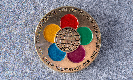 Badge 10 Festival of Youth and Students Berlin. GDRのeditorial素材