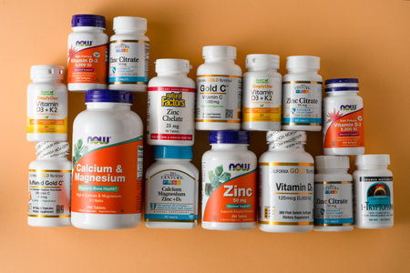 Vitamins, minerals and micronutrients from iHerb. Lots of different jars. Biologically active food additives. Dietary supplement set buy online.のeditorial素材