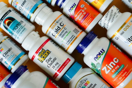 Vitamins, minerals and micronutrients from iHerb. Lots of different jars. Biologically active food additives. Dietary supplement set buy online.のeditorial素材