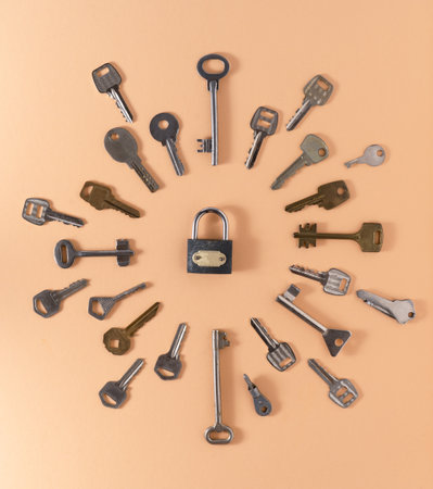 Key pattern. Background from different old keys. view from above.の写真素材