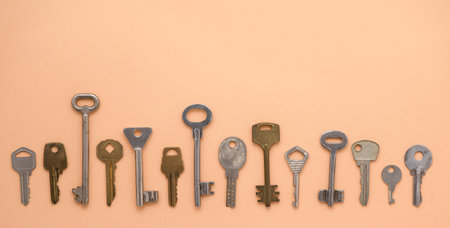 Key pattern. Background from different old keys. view from above.の写真素材