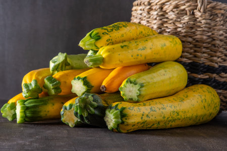 Yellow zucchini. Vegetable marrow harvest. Foodの写真素材