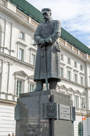 Monument to Jozef Pilsudski in Warsaw. Poland, Warsaw - July 26, 2023.のeditorial素材