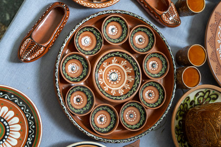 Ukrainian dishes. Clay ceramics. Old decor.