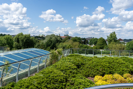 Botanical garden on the roof. Library of Warsaw University. Polish modern architecture. Green plants in summerの写真素材