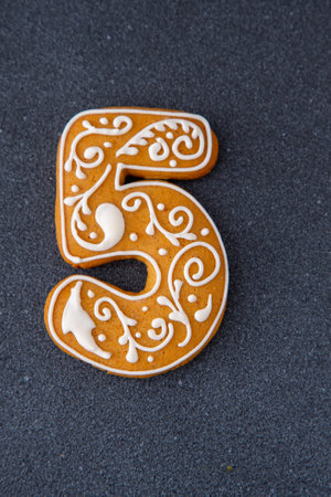 Decorative Gingerbread Number Five foodの写真素材