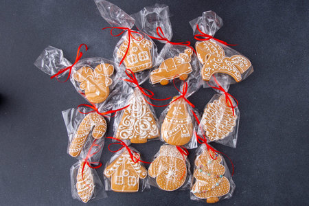 Decorative Gingerbread Cookies in Gift Packagingの写真素材
