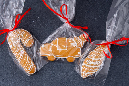 Decorative Gingerbread Cookies in Gift Packagingの写真素材