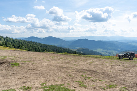 Mountains ranges in the Carpathians. Hills, forest and meadowsの写真素材