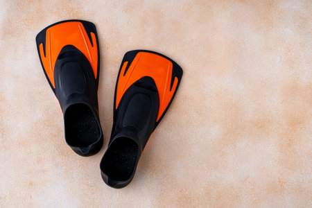 Pair of fins for swimming. Sports water equipment for the poolの写真素材
