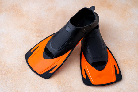 Pair of fins for swimming. Sports water equipment for the poolの写真素材