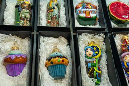 Storage of glass Christmas tree toys in a box.の写真素材