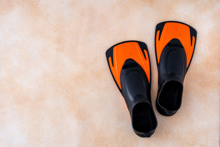 Pair of fins for swimming. Sports water equipment for the poolの写真素材