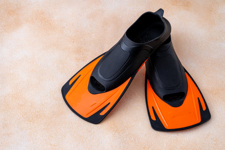 Pair of fins for swimming. Sports water equipment for the poolの写真素材