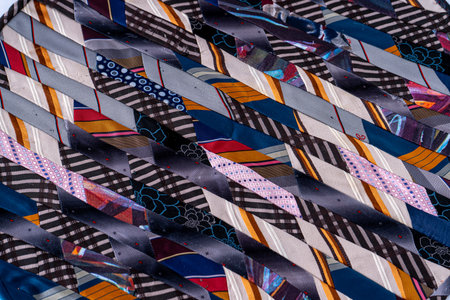 Patchwork. A fragment of multi-colored pieces of fabric sewn together.の写真素材