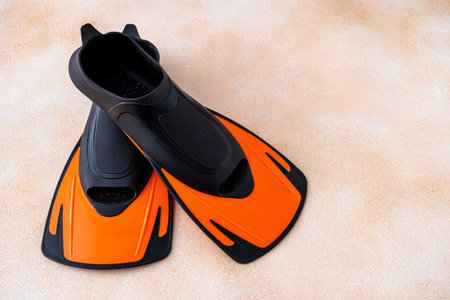 Pair of fins for swimming. Sports water equipment for the poolの写真素材