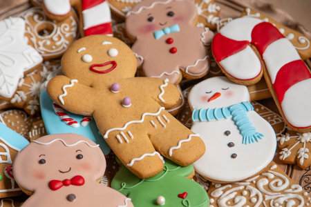 Gingerbread cookies. Christmas food cook. Gingerbread man baking. Xmas sweet dessert in December