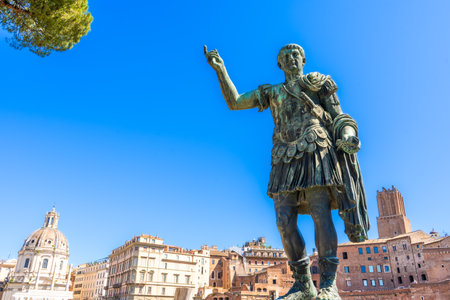 Emperor Trajan Statue in Rome Italy monumentの写真素材