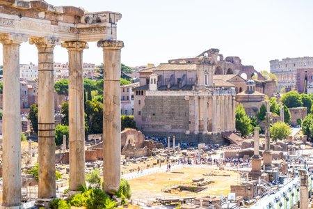 Columns arch cityscape Rome Forum architecture ancient road Italyの写真素材