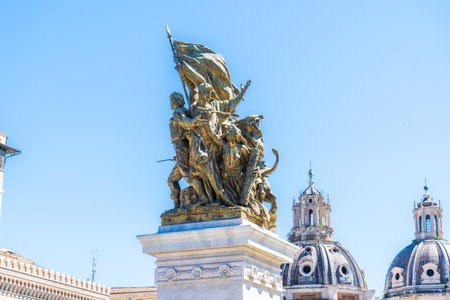 Old bronze statue Vittoriano monument Altar of the Fatherlandの写真素材
