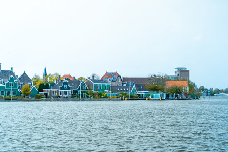 Old houses in Dutch water village of Zaanse Schans.の写真素材
