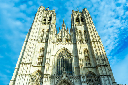 Brussels Cathedral of St. Michael and St. Gudulia. Belgium Brussels main church. Ancient Gothic architectureの写真素材