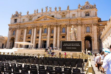 Peters Basilica rows of black chairs in the open air in the Vaticanのeditorial素材
