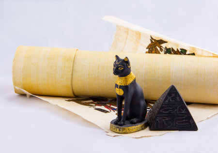 Egyptian cat, a pyramid and papyrus - souvenirs from travels