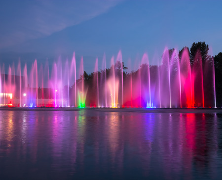 Singing fountains  Glowing colored fountains and laser show, Ukraine, Vinnytsia の写真素材