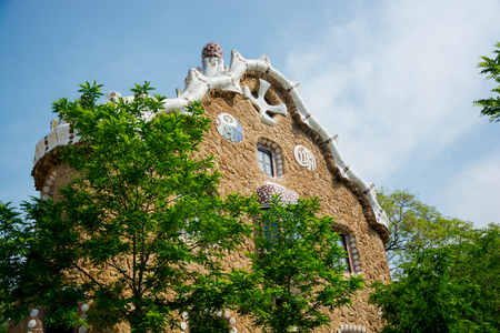 Pavilion at the entrance. Gingerbread house in the Park Guell, architect Gaudiの写真素材
