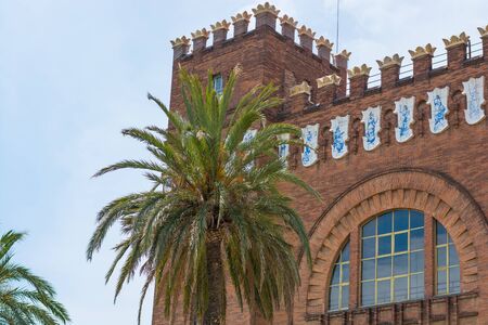 Part of a building in the park of Barcelona, Spanish architectureのeditorial素材
