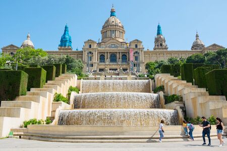 Editorial. May, 2018. The National Palace, where the National Museum of Art of Catalonia is located, Mount Montjuic, Barcelona, Spainのeditorial素材