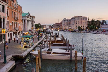 Editorial. May, 2019. Venice, Italy. A view of a Grand Canal and San Simeon Piccolo Church, near the Venice Santa Lucia Railway Station from top of Scalzi Bridge in the evening.のeditorial素材