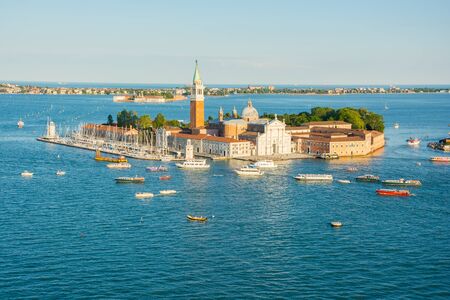 Editorial. June 2019. Venice, Italy. A view of the San Giorgio Maggiore island in the Venetian Lagoon, view from the St Mark's Campanile on Piazza San Marco.のeditorial素材