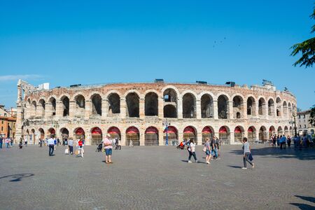 Editorial. May, 2019. Verona, Italy. View of the Arena di Verona - amphitheatre at Piazza Bra. Colosseum in Verona is the third largest amphitheatre in Italy.のeditorial素材