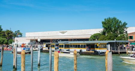Editorial. May, 2019. Venice, Italy. A view of a Grand Canal near the Venice Santa Lucia Railway Station and stop of a vaparetto Ferrovia in the Venice, Italy.のeditorial素材