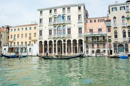 Editorial. May, 2019. Venice, Italy. View of the Grand Canal from a gondola in Venice, Italy....
