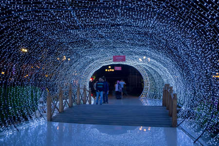 Editorial. 27.02.2020. Sharm El Sheikh, Egypt. SOHO Square. Glowing tunnel in the  Soho, Sharm El Sheikh, Egyptのeditorial素材