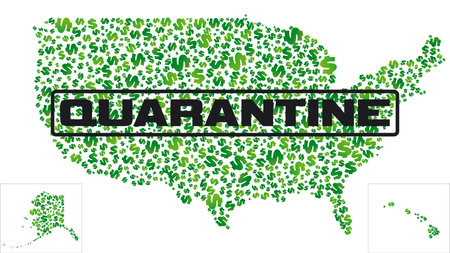 Quarantine area. Map of USA with quarantine sign. USA map made of dollars with a quarantine sign. The American economic crisis.Vector illustration.のイラスト素材